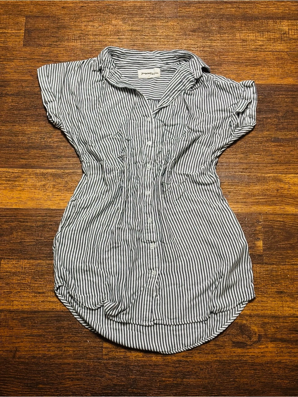 Striped High-Low Shirt Dress - Black & White